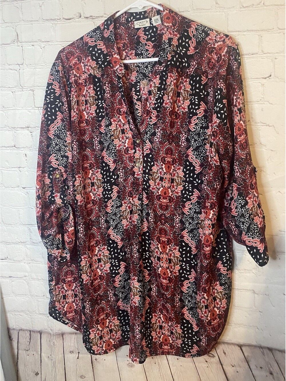 Cato Women's Floral Print VNeck Blouse 3/4 Sleeve Size 18